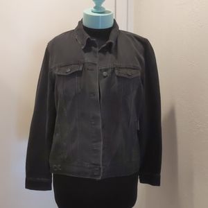 Distressed faded black denim jacket